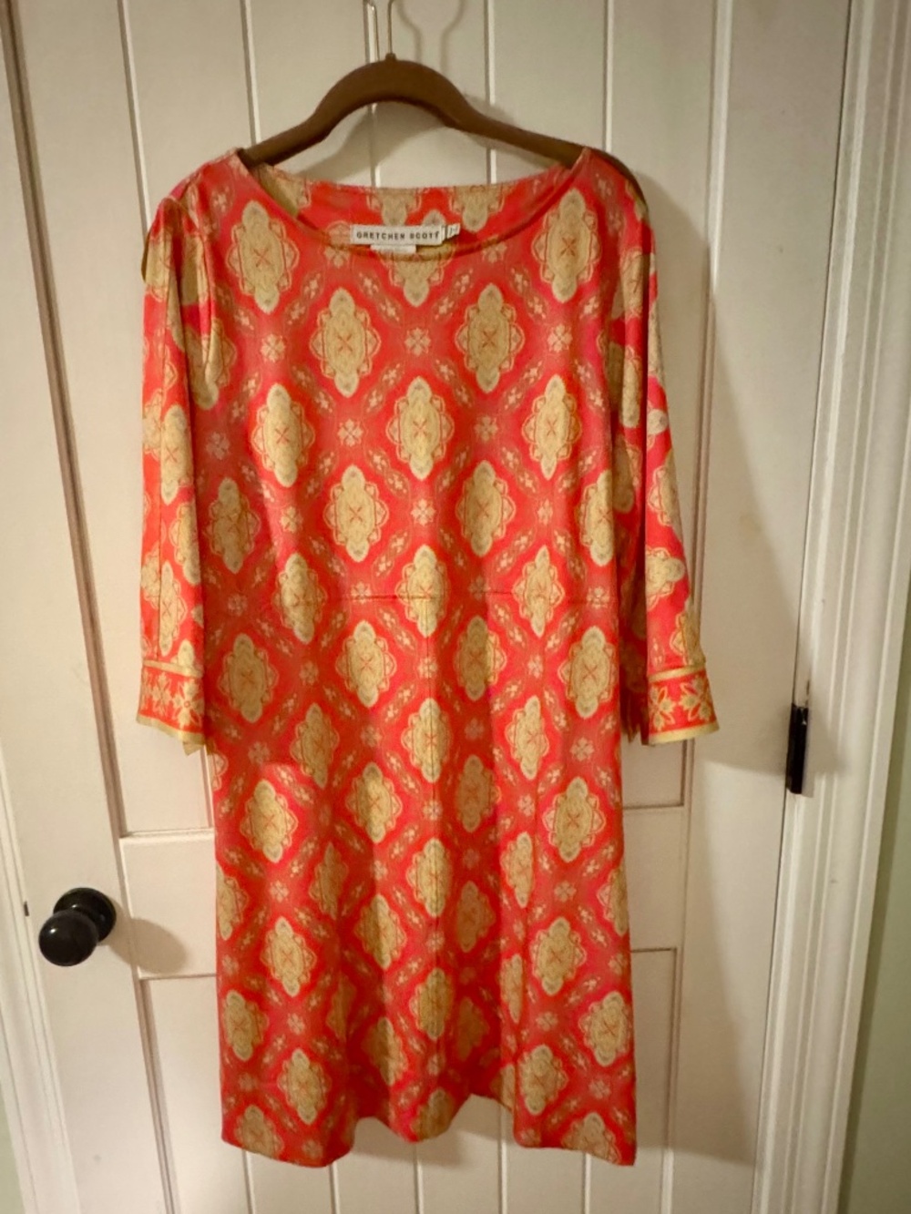 Gretchen Scott Designs Red/Orange & Gold Medallion Shift Dress